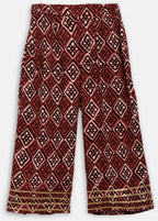 Ahalyaa Maroon Rayon Printed Kurta Palazzo Sets for Kids For Girls
