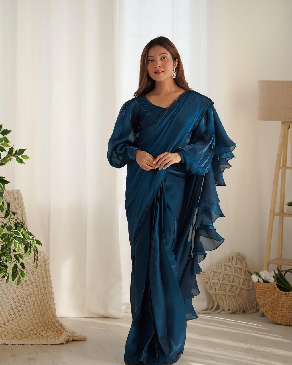 Teeya Creation Blue Color Zimichhu Silk Ready To Wear Saree - Distacart