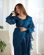 Teeya Creation Blue Color Zimichhu Silk Ready To Wear Saree - Distacart