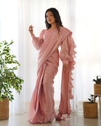Teeya Creation Peach Color Zimichhu Silk Fully Stitched Ready To Wear Saree