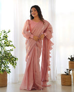 Teeya Creation Peach Color Zimichhu Silk Fully Stitched Ready To Wear Saree