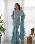 Teeya Creation Sky Color Zimichhu Silk Fully Stitched Ready To Wear Saree
