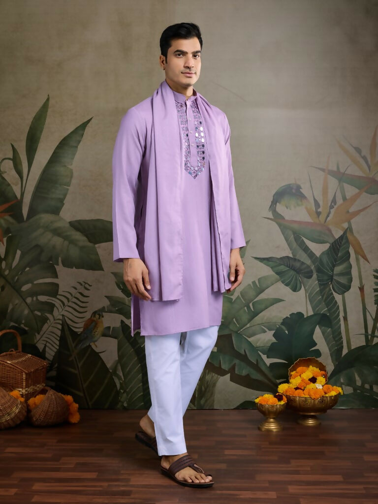 Vastranavya Dusty Pink Exclusive Viscose Rayon Festival Wear Real Mirror Work Kurta with Dupatta