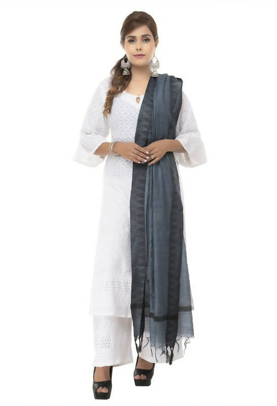 Mominos Fashion Moeza Cotton Black Temple Border Gray Dupatta