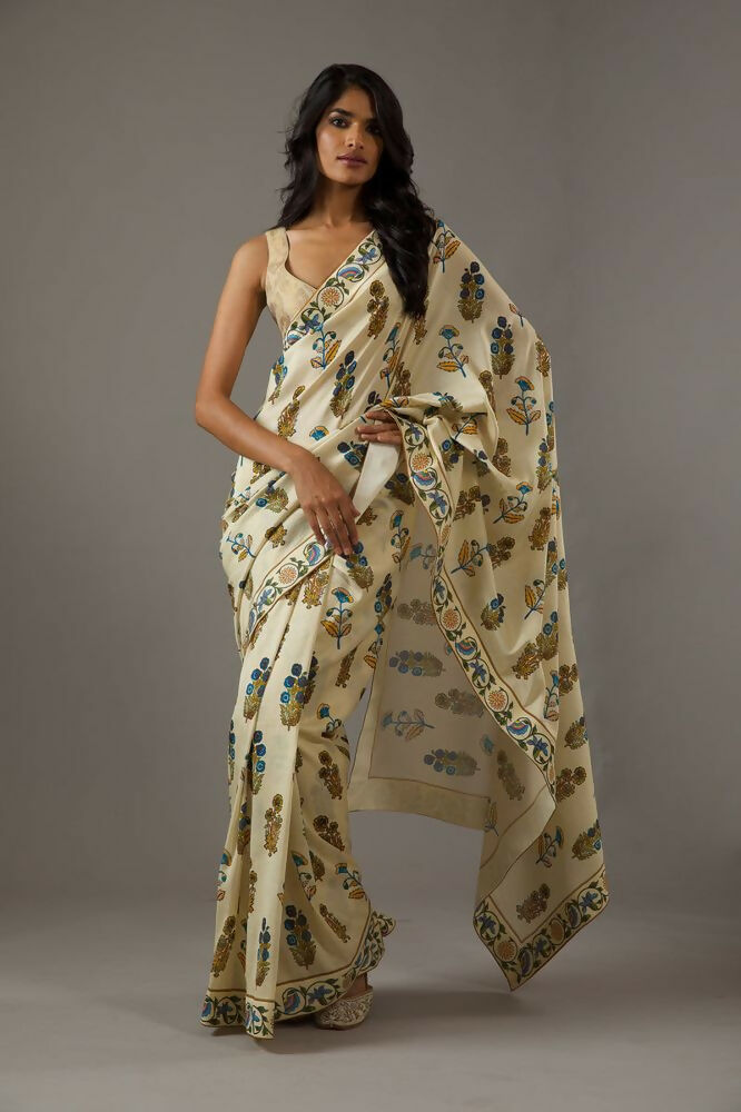 Beige Bright Moss Designer Digital Printed Party Wear Saree - Be Verly