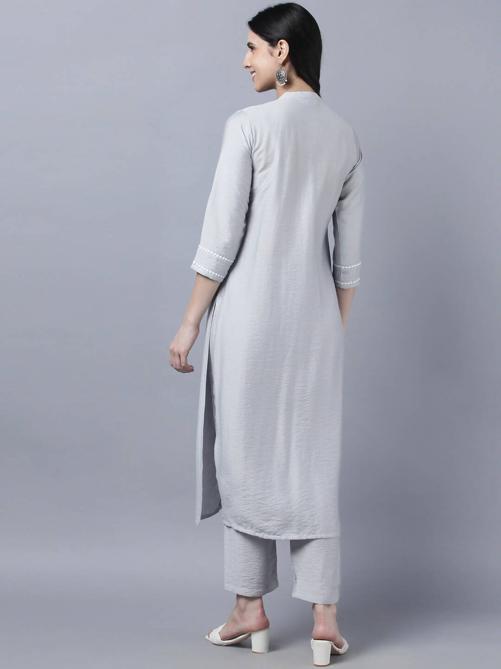 Myshka Stylish Grey Viscose 3/4 Sleeve Women's Kurta Pant Set - Distacart