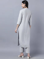 Myshka Stylish Grey Viscose 3/4 Sleeve Women's Kurta Pant Set - Distacart