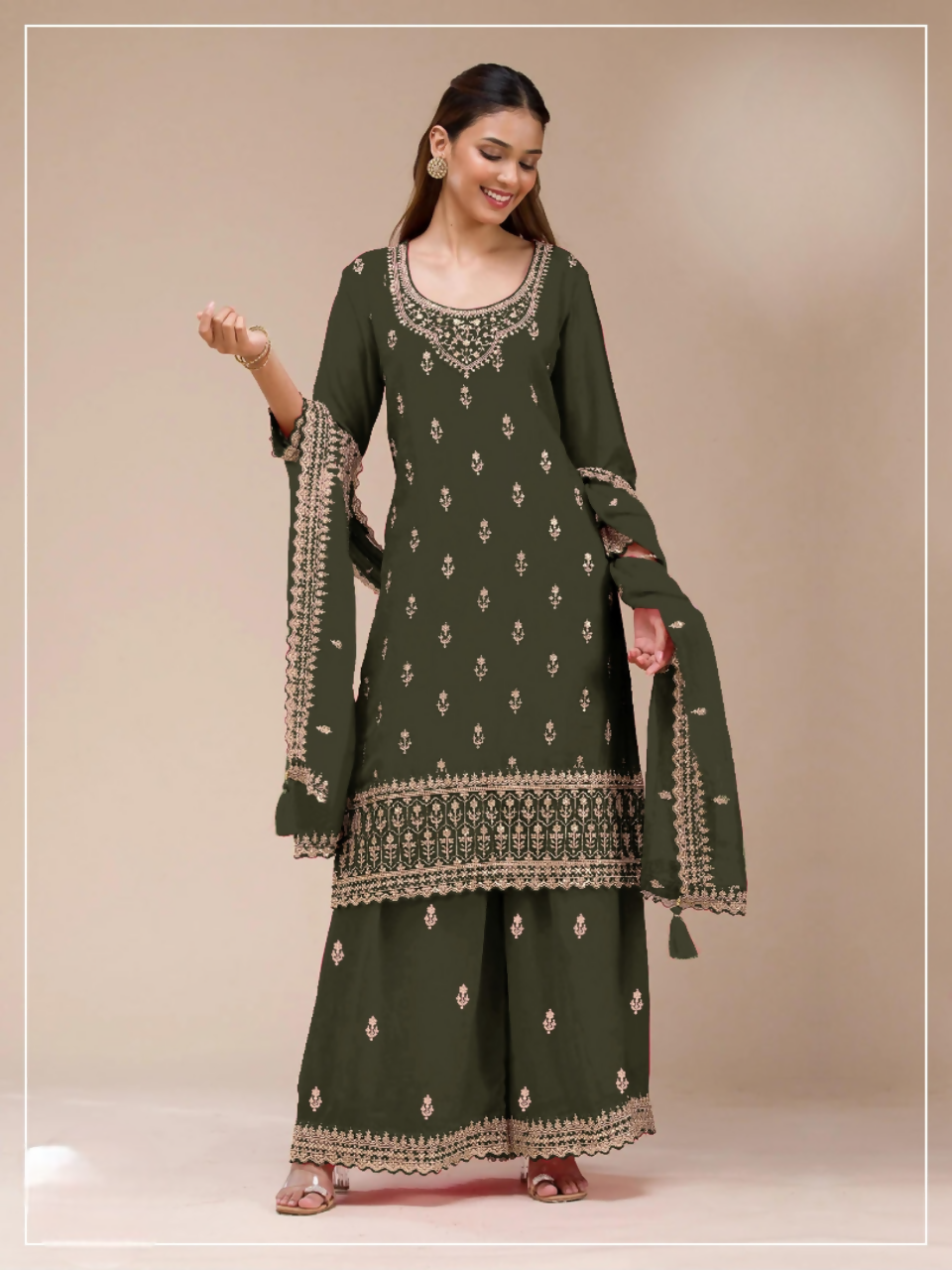 Anaita Mehendi Georgette Stitched Suit with Heavy Embroidery Work - Distacart
