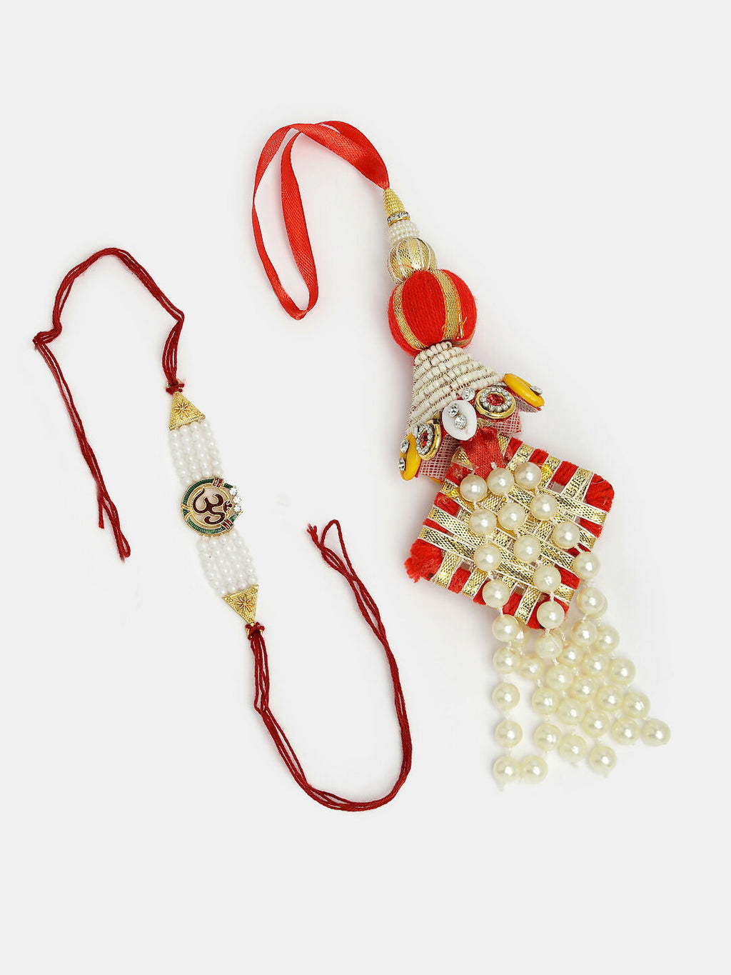 NVR Women & Men Set of 2 White Pearl Bhaiya Bhabhi Rakhi With Roli Chawal - Distacart