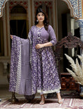 Miravan Women's Flower Printed Blue Anarkali Kurta With Beautiful Border And Dupatta