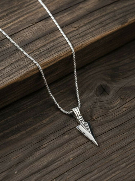 NVR Men's Arrow Shaped Silver Plated Pendant with Chain