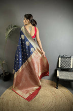 Joban Fashion Navy Blue Woven Butti Soft Silk Banarasi Silk Saree - Distacart