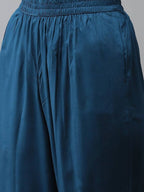 Yufta Women Blue Embroidered Thread Work Kurta with Palazzo & With Dupatta