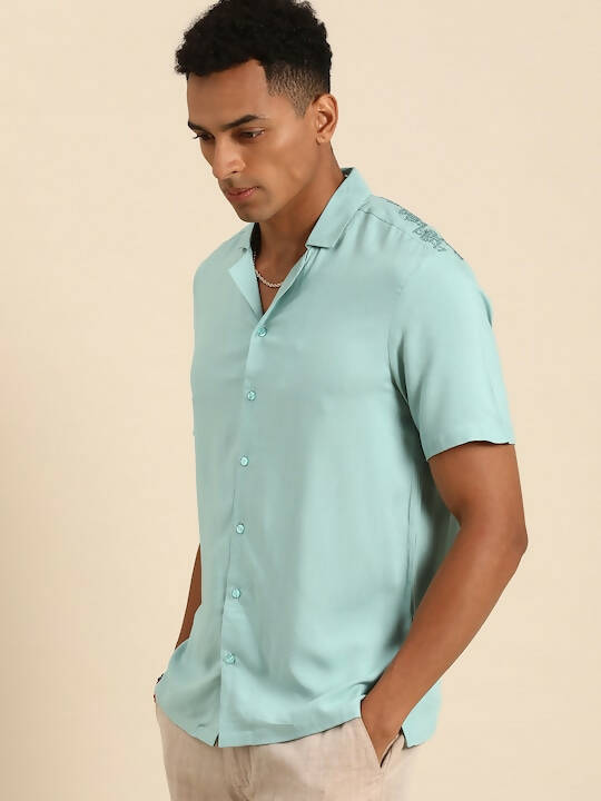 Blue Men Rayon Straight Opaque Casual Shirt - Mahotsav