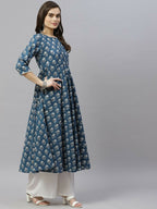 Miravan Women's Cotton Floral Printed Anarkali Kurta