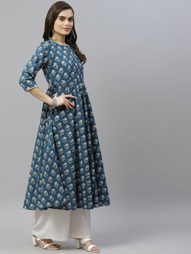 Miravan Women's Cotton Floral Printed Anarkali Kurta