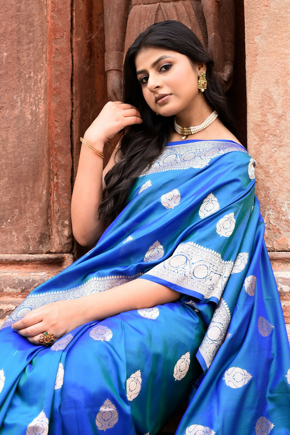 Joban Fashion Blue Banarasi Katan Pure Handloom Banarasi Silk Saree