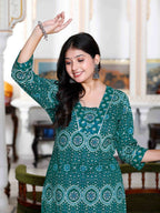 Miravan Women's Cotton Green Floral Printed Straight Pakistani Style Kurta And Palazzo Set