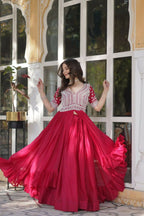Vastranavya Turquoise Star Georgette with Embroidery Beads Sequins Work Fancy Kurti & Lehenga