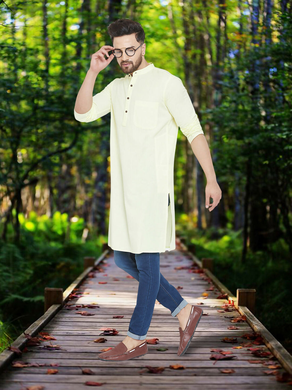 Even Apparels Men's Pure Cotton Yellow Kurta