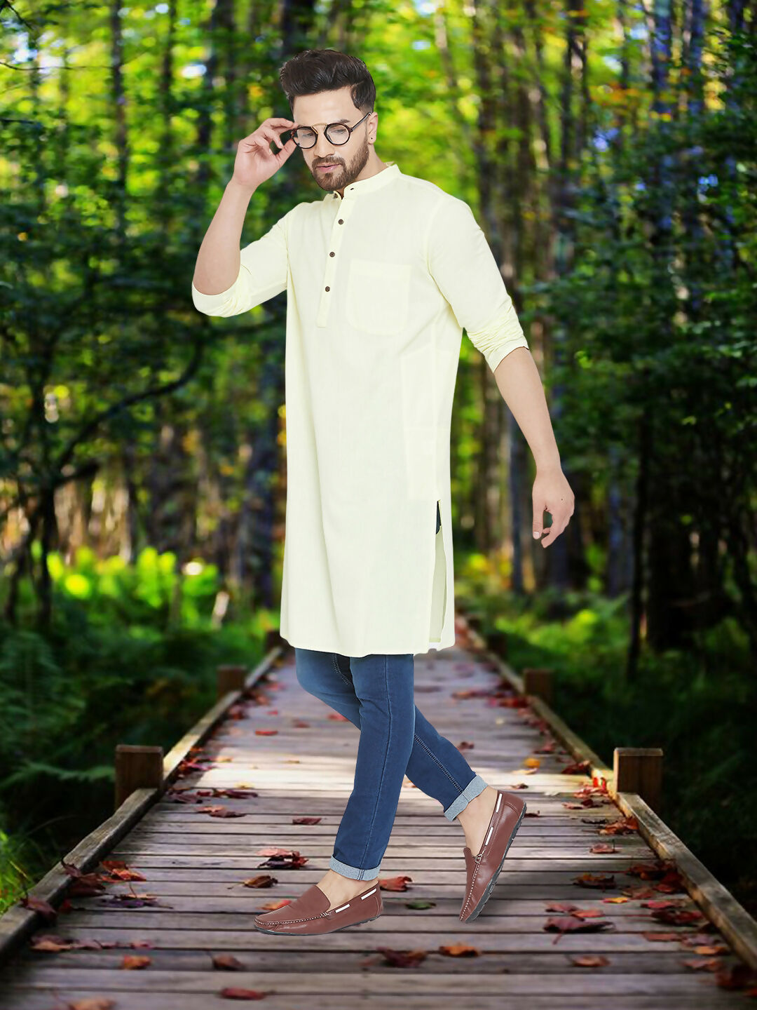 Even Apparels Men's Pure Cotton Yellow Kurta