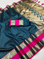 Arfa Fashion House Blue Soft Silk Chex Design All Over The Saree Saree