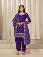 Anaita Purple Roman Silk Stitched Suit with Embroidery & Real Mirror Work - Distacart