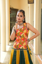 AI Fashion Mustard & Green Cotton Designer Navratri Wear Lehenga Choli Collection