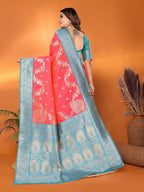 Joban Fashion Banarasi Tomato Red Woven Soft Silk Saree - Distacart