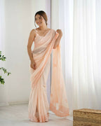 Attractive Looking Georgette Thread, Sequance Embroidery Work Party Wear Saree - Peach