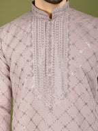Vastranavya Ivory Exclusive Festival Wear Viscose Silk Thread with Sequence Embroidered Work Kurta with Dupatta
