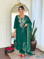 The52 Women Gorgeous Roman Silk Fabric Straight Kurta, Pant and Dupatta Set - Distacart