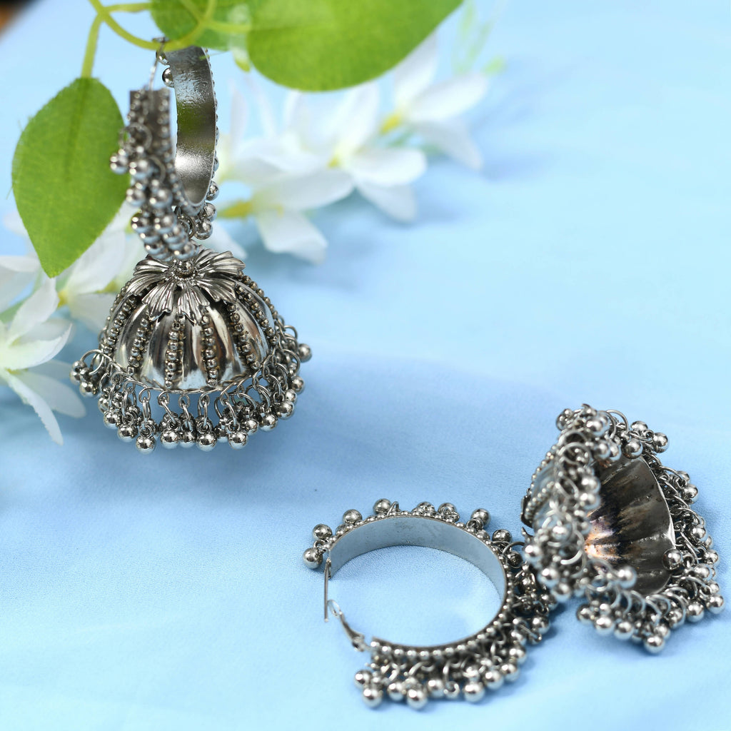 Mominos Fashion Johar Kamal Oxidised Silver-Plated Brass Finish Ghungroo Necklace with Earrings For Women - Distacart