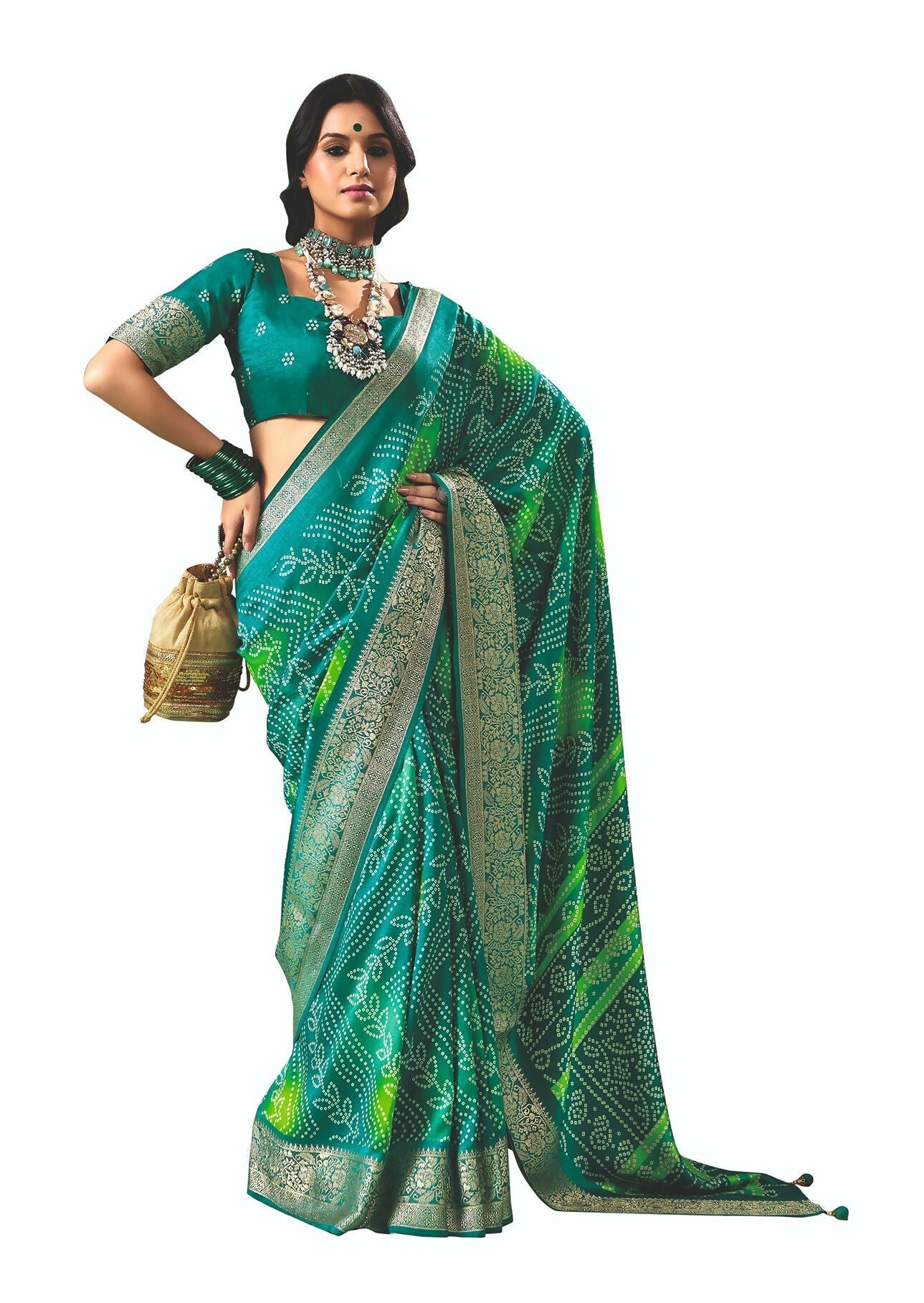 Joban Fashion Vicitra Silk Green Soft Fabric With Digital Print Saree