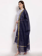 Myshka Women's Blue Cotton 3/4 Sleeve Mandarin Collar Printed Casual Kurta Pant Dupatta Set