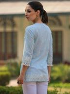 Juniper Women's Powderblue Cambric Floral Printed Tunic - Distacart