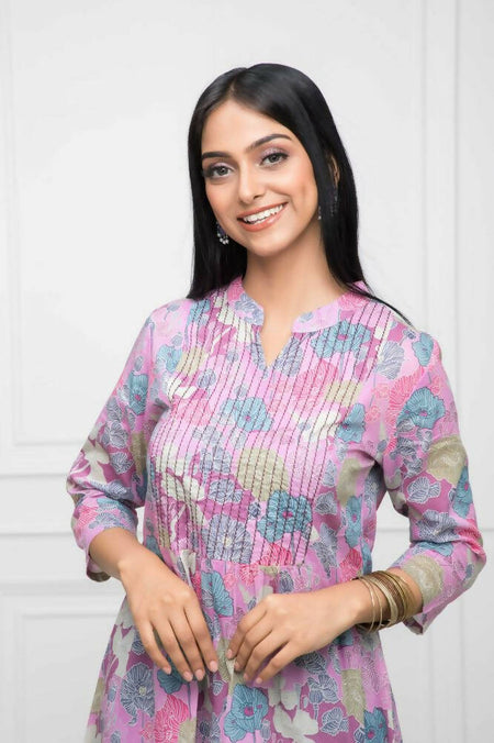 Myshka Women Multi Floral Rayon A-Line Round Neck Kurtas