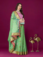 Lorenvalley Fashion Parotgreen Patola Silk Woven Design Zari Meenakari Weaving Saree