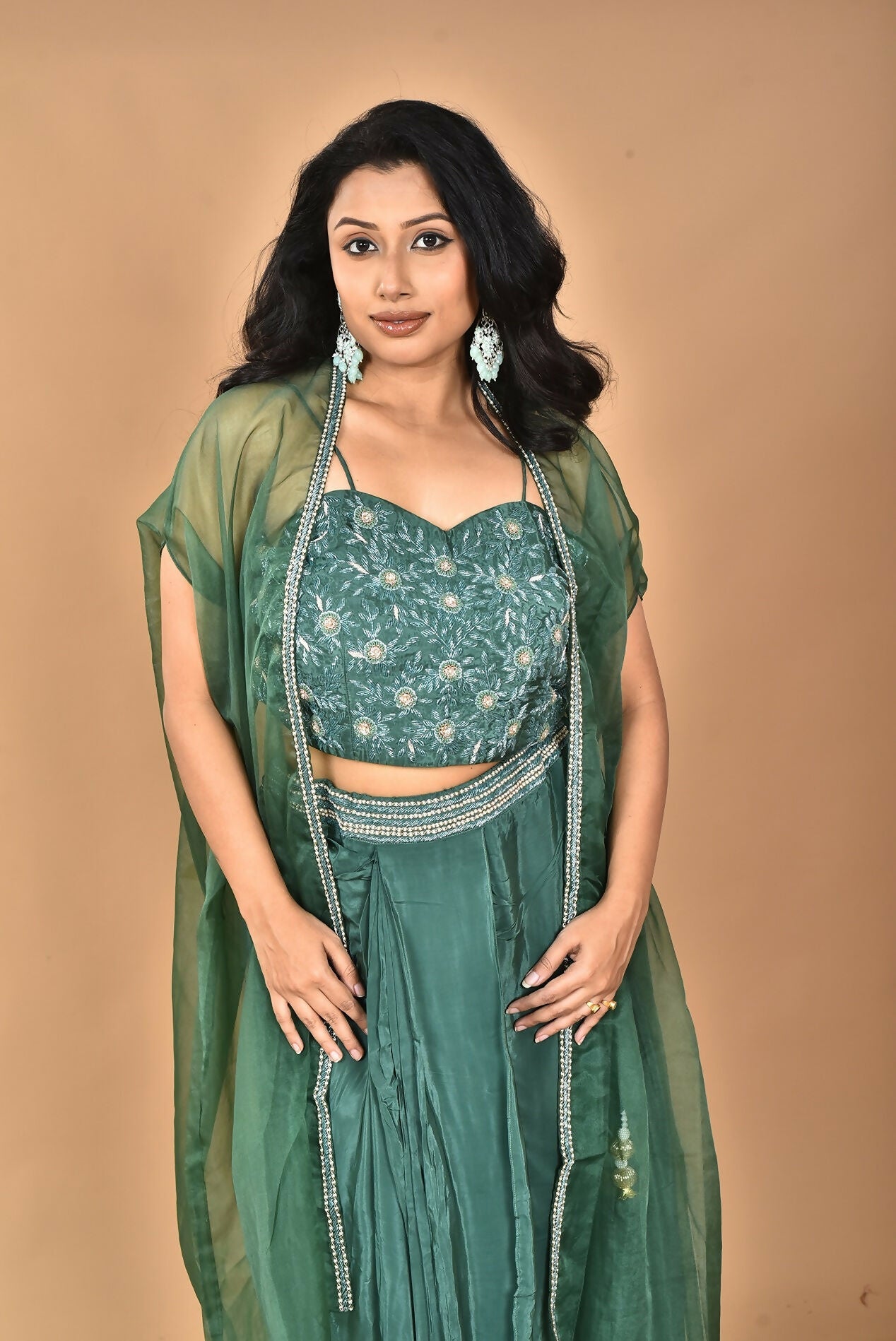 Morchari Women Hand Embroidery Crop Top-Green