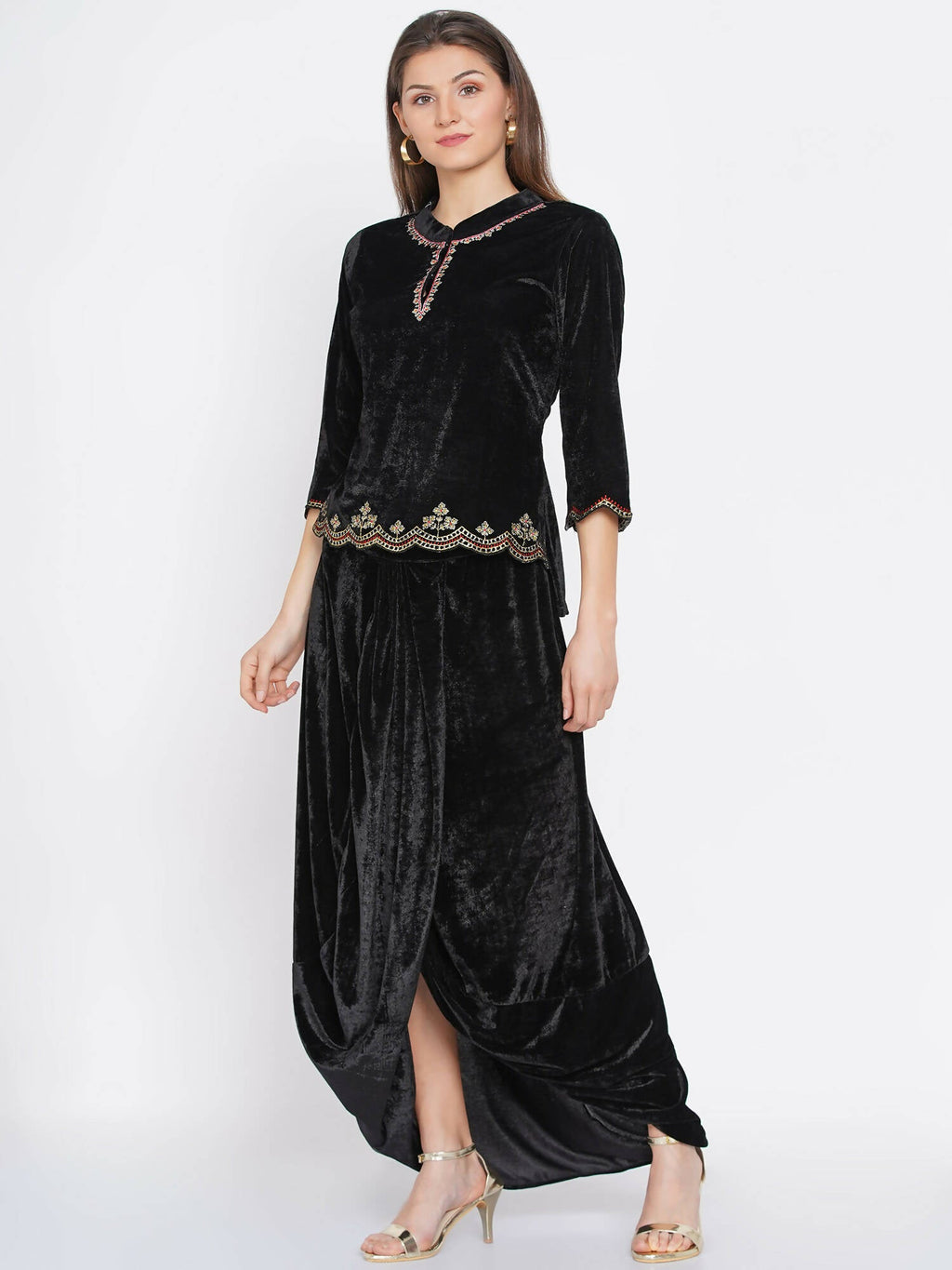 Women Republic Black Velvet Embroiderd Koti With Dhoti Pants - Distacart