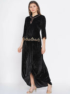 Women Republic Black Velvet Embroiderd Koti With Dhoti Pants - Distacart