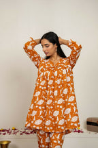 Joban Fashion Peach Hand Block Print Cotton Kurta Set - Distacart