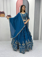 Teeya Creation Blue Color Chinon Silk Embroidery Work Fully Stitched Lehenga Choli