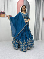 Teeya Creation Blue Color Chinon Silk Embroidery Work Fully Stitched Lehenga Choli
