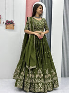 Teeya Creation Green Color Chinon Silk Embroidery Work Fully Stitched Lehenga Choli