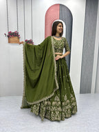 Teeya Creation Green Color Chinon Silk Embroidery Work Fully Stitched Lehenga Choli