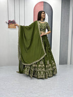 Teeya Creation Green Color Chinon Silk Embroidery Work Fully Stitched Lehenga Choli