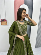 Teeya Creation Green Color Chinon Silk Embroidery Work Fully Stitched Lehenga Choli