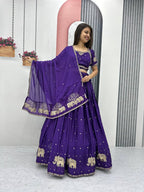 Teeya Creation Purple Color Chinon Silk Embroidery Work Fully Stitched Lehenga Choli