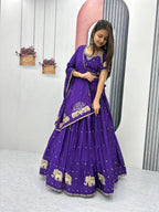 Teeya Creation Purple Color Chinon Silk Embroidery Work Fully Stitched Lehenga Choli